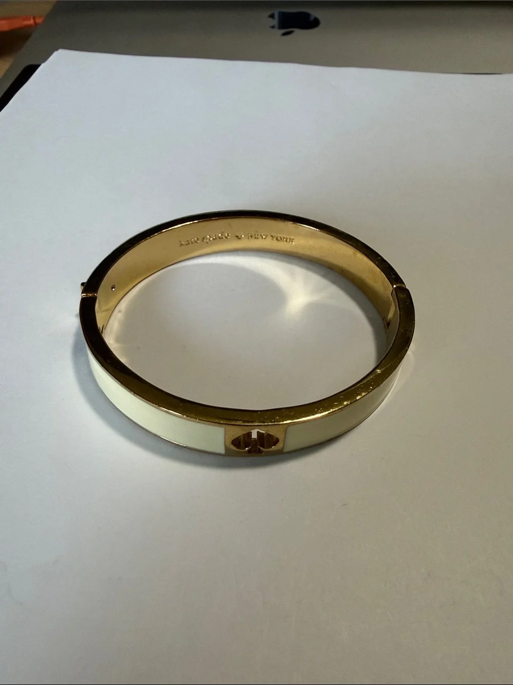 kate spade Gold and White Enamel Hinged Bangle Bracelet - Picture 2 of 4